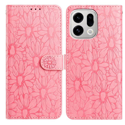 Pink embossed flower leather-style wallet phone case with magnetic strap