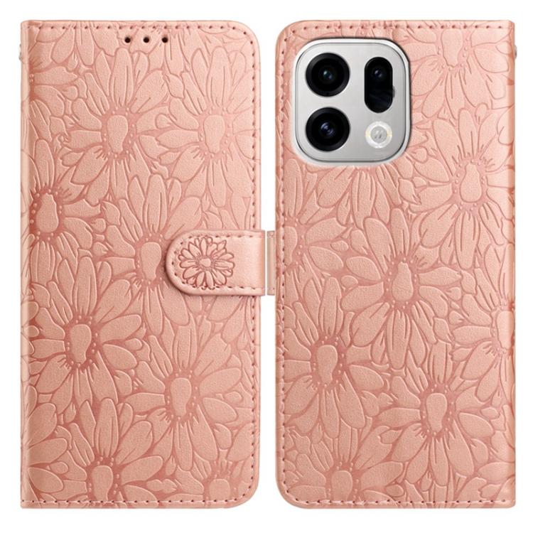 Blush pink daisy embossed leather phone case with magnetic flap and card holder