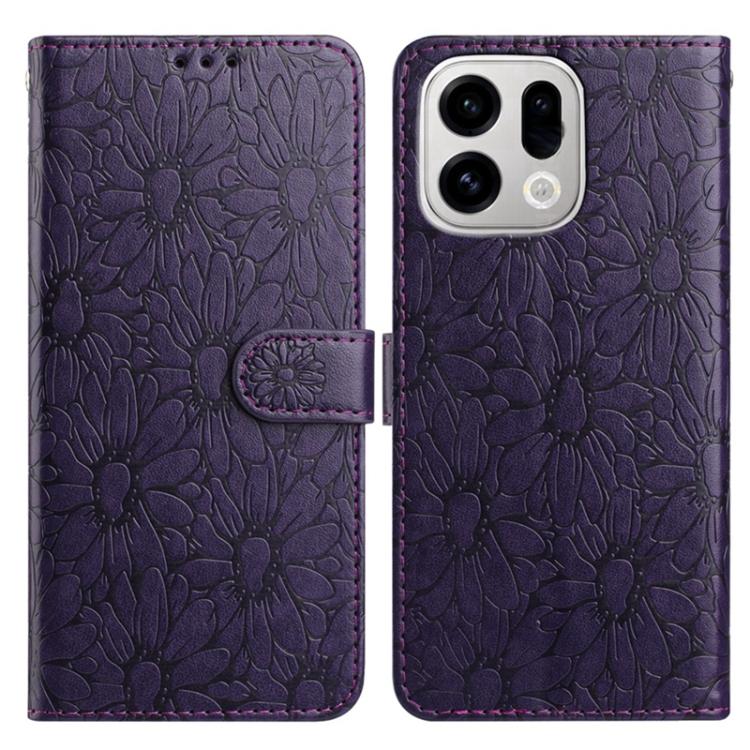 Lilac daisy embossed leather phone case with magnetic flap and card holder