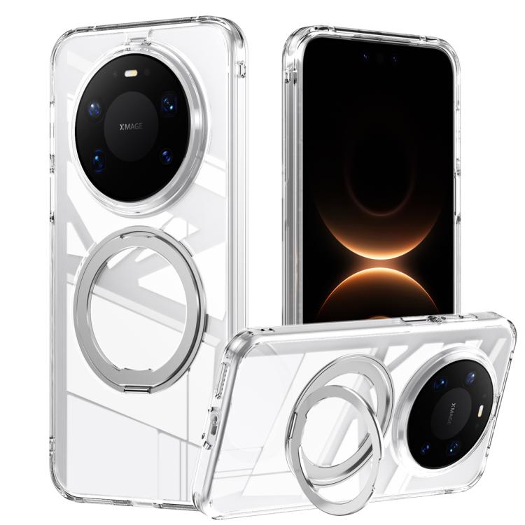 Clear frosted phone case with MagSafe ring and 360° swivel stand, dual camera cutout