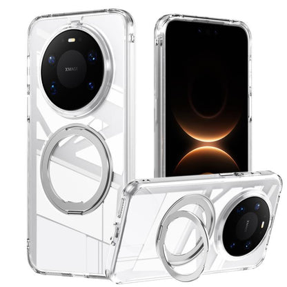 Clear frosted phone case with MagSafe ring and 360° swivel stand, dual camera cutout