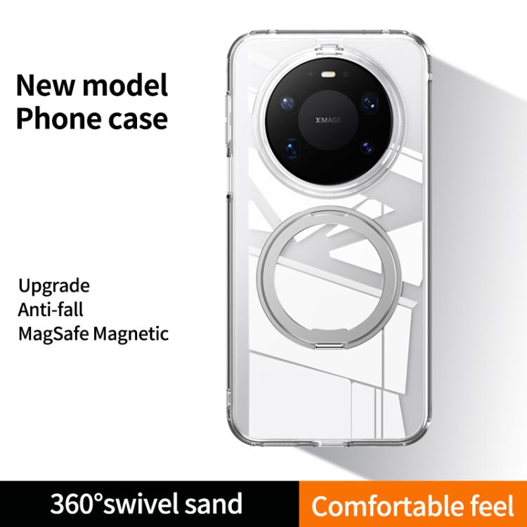 Clear frosted phone case with MagSafe ring and 360° swivel stand, slim protective shell