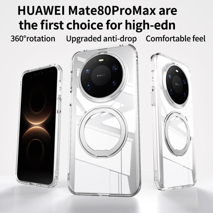 Clear frosted phone case with MagSafe ring and 360° rotation stand, three views
