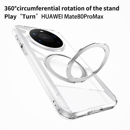 Clear frosted phone case with MagSafe ring and side stand, angled 360° swivel