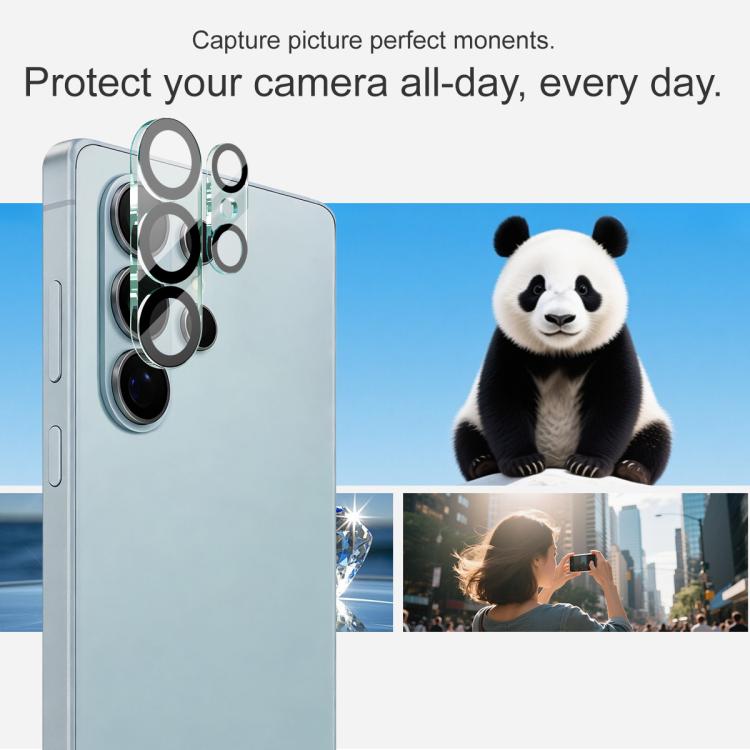 Smartphone rear camera lens glass film set with black eye design installed