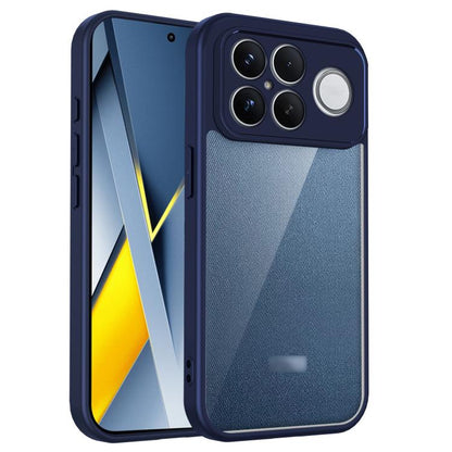 Shockproof matte phone case in deep blue with fabric-like back and circular ring detail