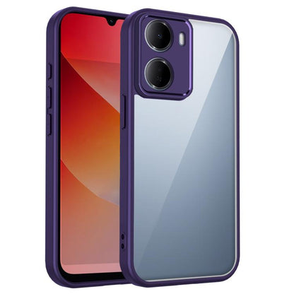 Shockproof matte phone case in purple with two camera cutouts and raised edges