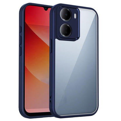 Shockproof matte phone case in deep blue with two camera cutouts and raised edges