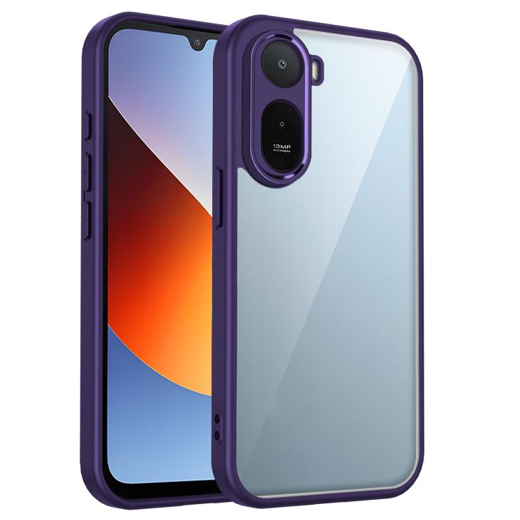 Matte PC shockproof phone case with camera cutout, purple border with light blue back.