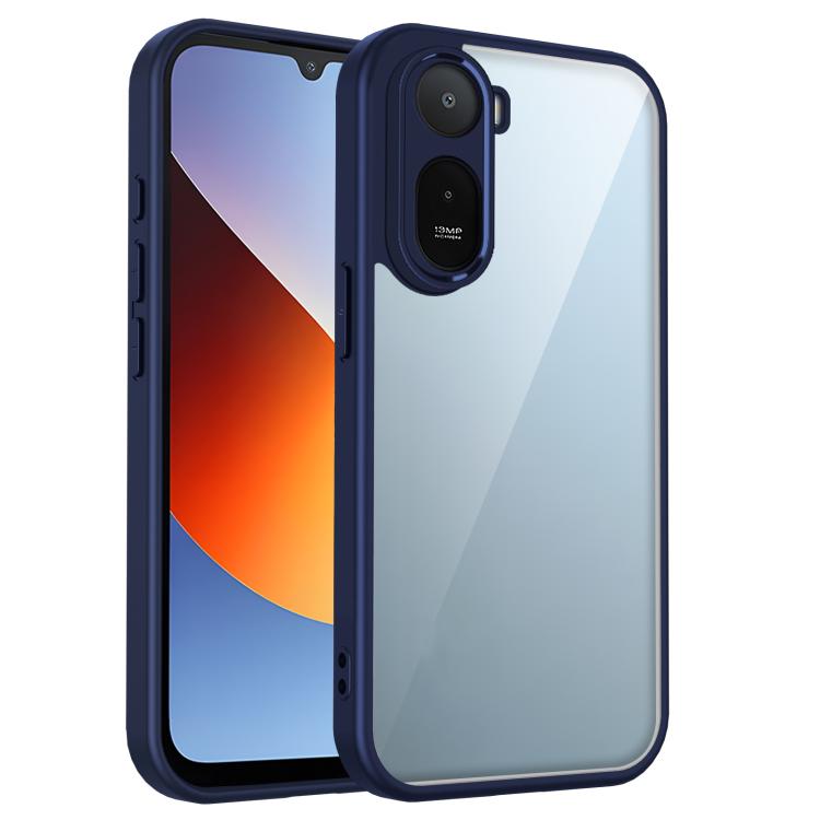 Matte PC shockproof phone case with camera cutout, navy border with light blue back.