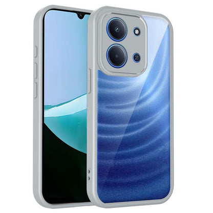 Matte PC shockproof phone case with camera cutouts, light grey with blue accent.