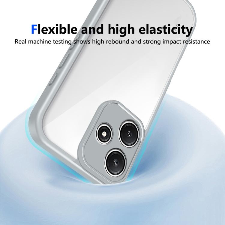 Flexible shockproof phone case with triple camera cutouts, light grey