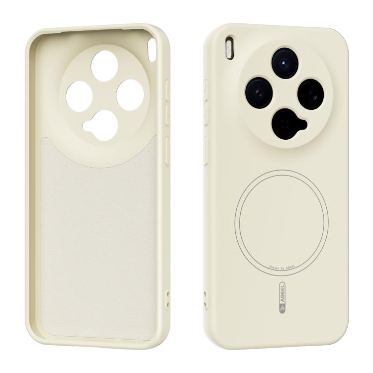 Beige liquid silicone phone case with MagSafe ring, camera and button cutouts