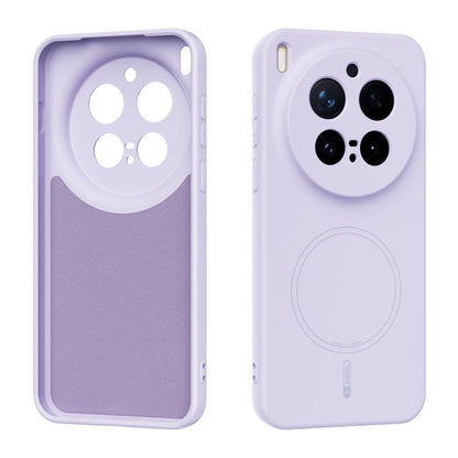 Lilac purple liquid silicone MagSafe phone case with circular magnetic ring on back