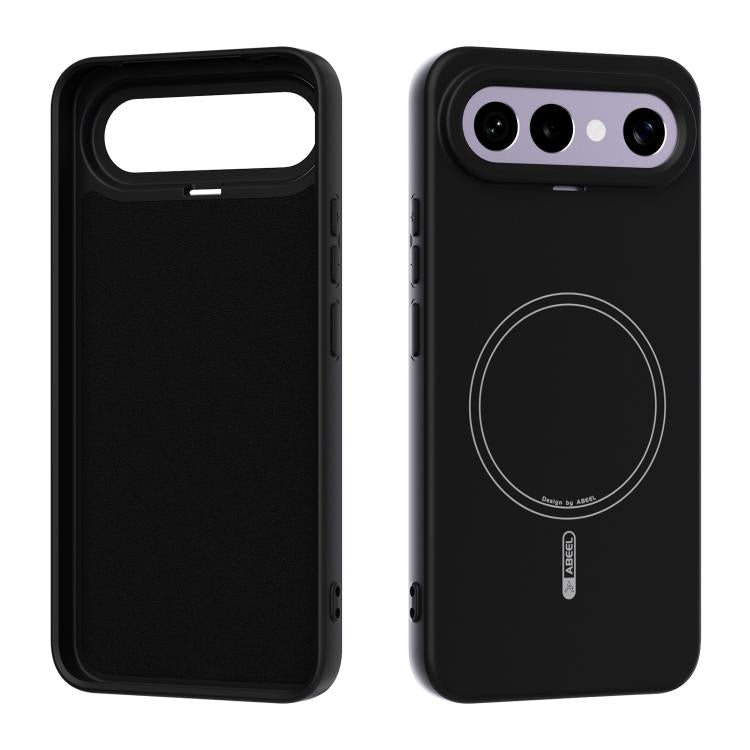 Black liquid silicone phone case with MagSafe ring and camera cutouts