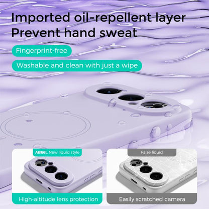 Lilac liquid silicone phone case with MagSafe ring and camera cutouts