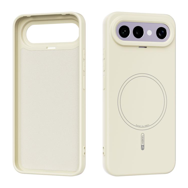 Cream liquid silicone phone case with MagSafe ring and camera cutouts