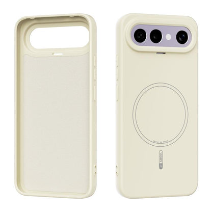 Cream liquid silicone phone case with MagSafe ring and camera cutouts