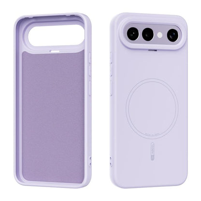 Lilac purple liquid silicone phone case with MagSafe ring and camera cutouts