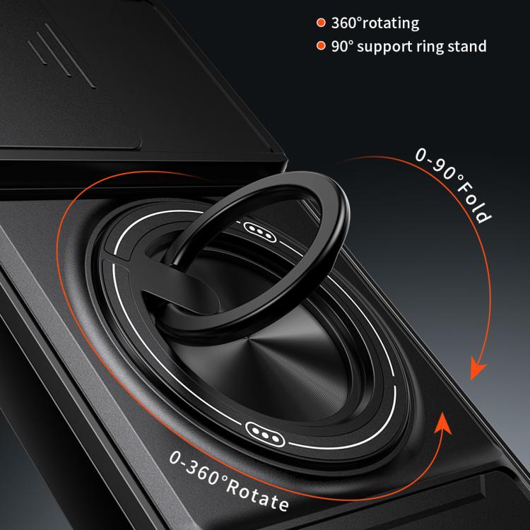Black ring-stand magnetic phone case with 360-degree rotating holder