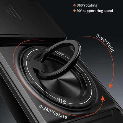 Black ring-stand magnetic phone case with 360-degree rotating holder