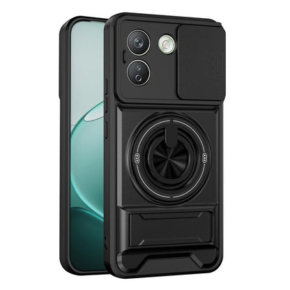 Black shockproof phone case with circular magnetic ring grip and camera cutouts.