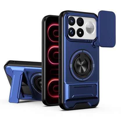 Royal blue magnetic shockproof phone case with camera cutout and rotating ring stand