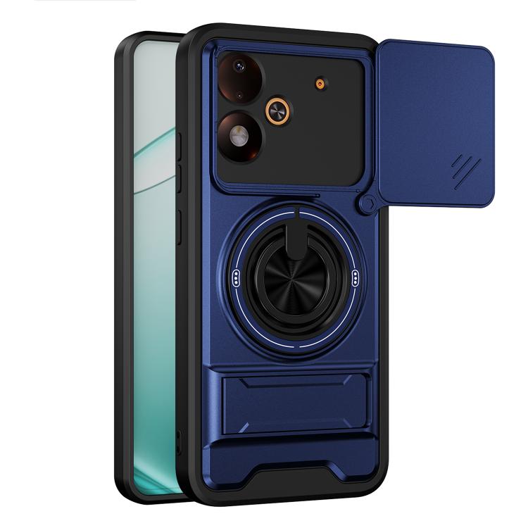 Royal blue magnetic phone case with sliding camera cover and ring holder