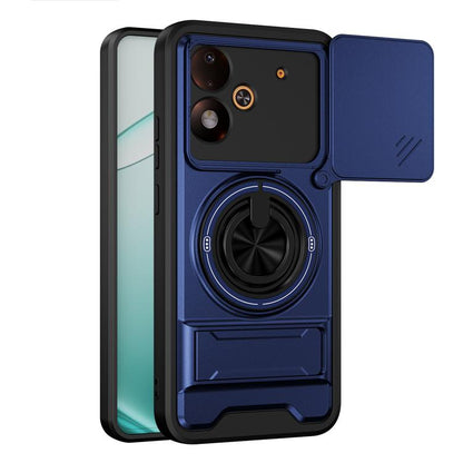 Royal blue magnetic phone case with sliding camera cover and ring holder