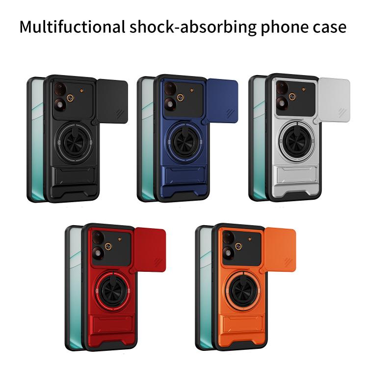 Multifunctional phone case set in black, blue, white, red, and orange with ring holder