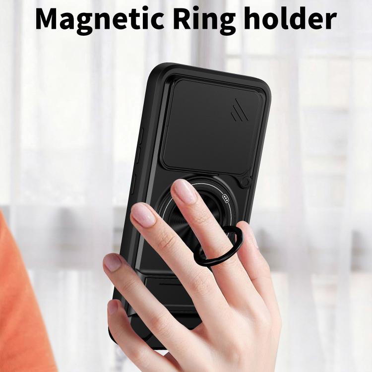 Black magnetic ring holder phone case held in hand