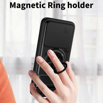 Black magnetic ring holder phone case held in hand