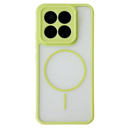 Fluorescent green phone case with magnetic ring, raised camera cutouts, and side button