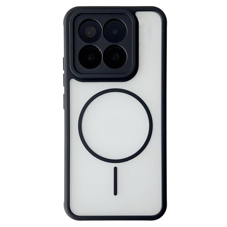 Black phone case with magnetic ring detail, raised camera module cutout, and side button
