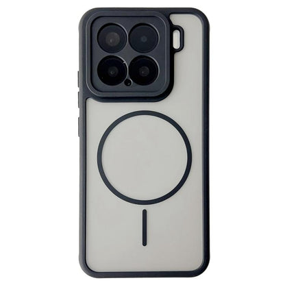 Magnetic phone case with circular ring design, dark black translucent back with side guard