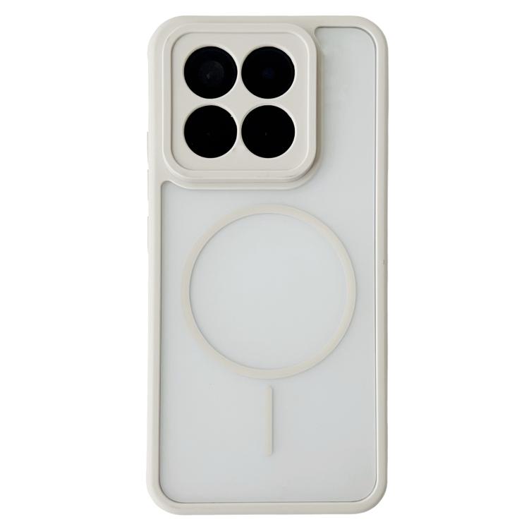 Magnetic phone case with circular ring design, white back with camera cutouts