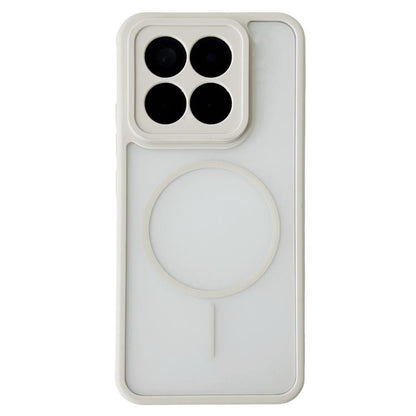 Magnetic phone case with circular ring design, white back with camera cutouts