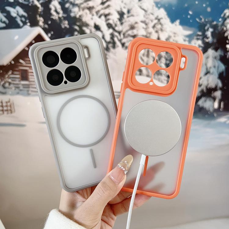 Cooling skin feel magnetic phone case with ring stand, orange translucent and gray