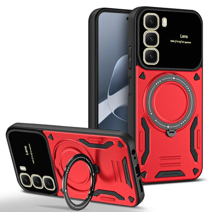 Red rugged phone case with MagSafe ring holder and camera lens cutouts