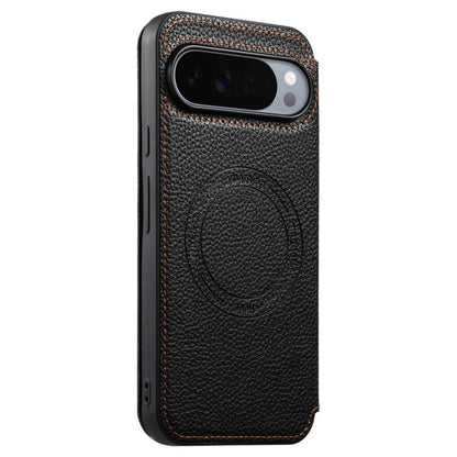 Black magnetic card slot phone case on phone with camera cutout and circular badge