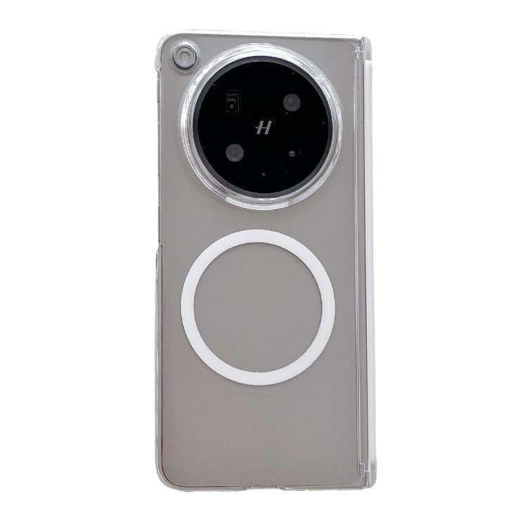 Transparent dual-axis magnetic phone case with camera cutout and circular magnetic ring