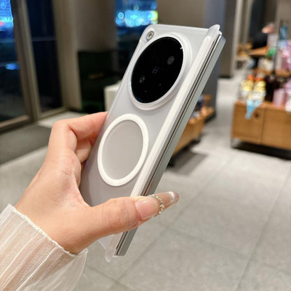 Transparent dual-axis magnetic phone case with camera cutout and circular magnetic ring