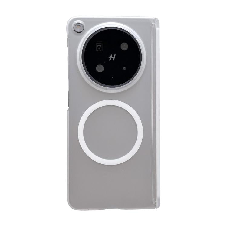 Transparent dual-axis magnetic phone case with camera cutout and circular magnetic ring