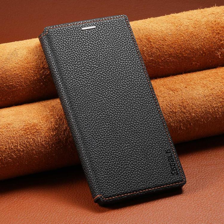 ESEBLE magnetic card slot phone case, black textured finish with stitched edges