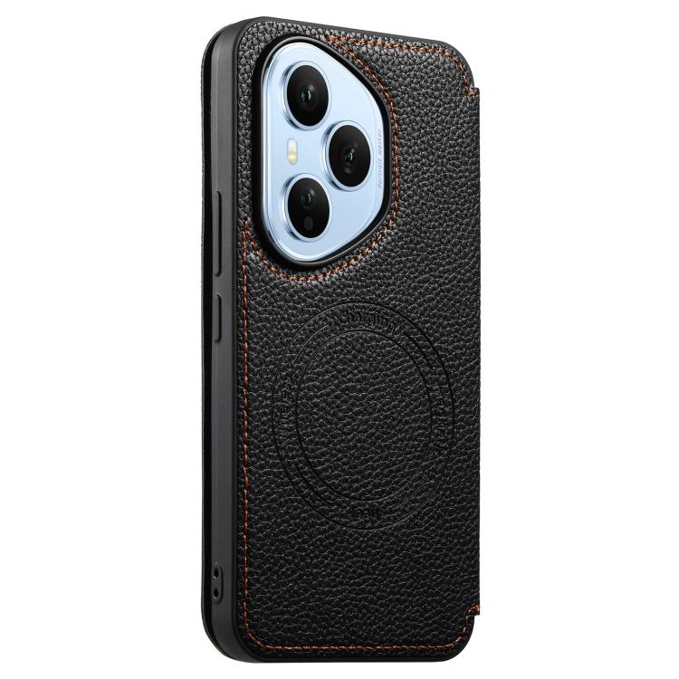 Ultra-thin card slot magnetic phone case in black with textured finish and camera cutout