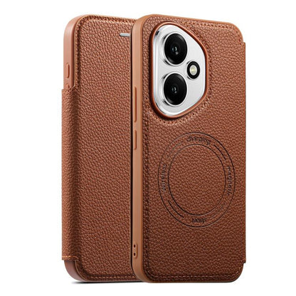 Brown vegan leather phone case with magnetic card holder ring and camera cutout