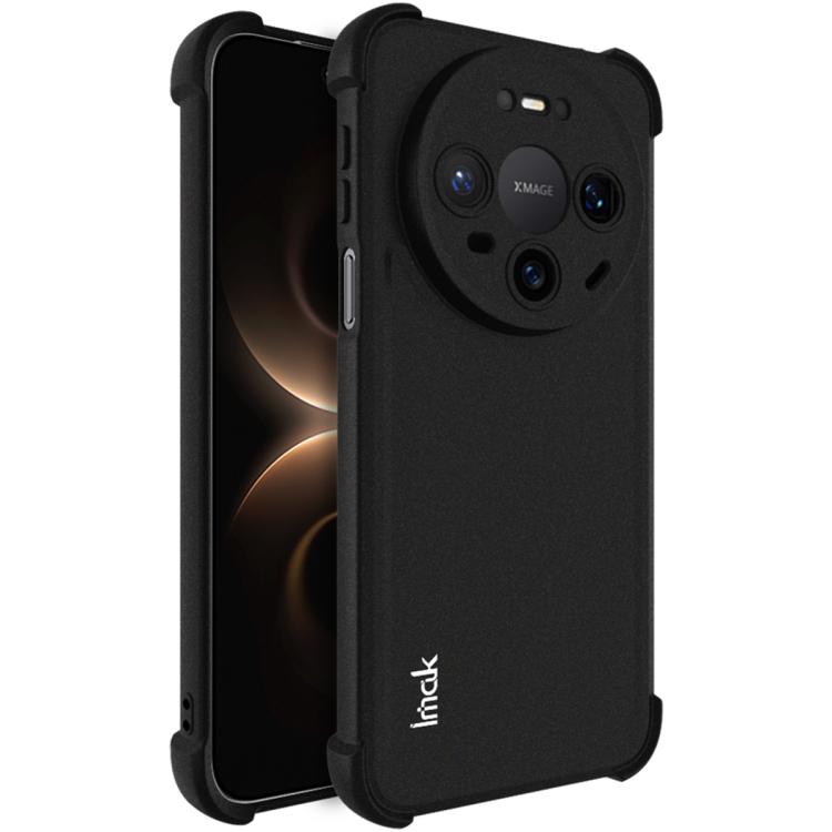 Black shockproof TPU phone case with airbag corners and camera cutout, front and back