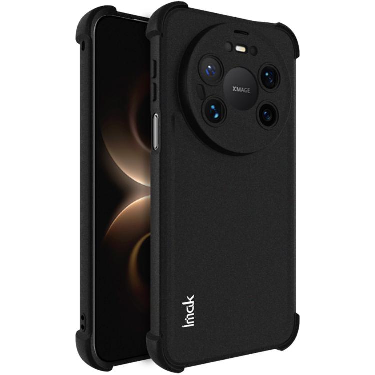 Black shockproof TPU phone case with raised edges and camera cutout, front and back view
