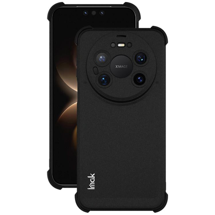 Black shockproof TPU phone case with airbag-style corners and camera cutouts, front and back