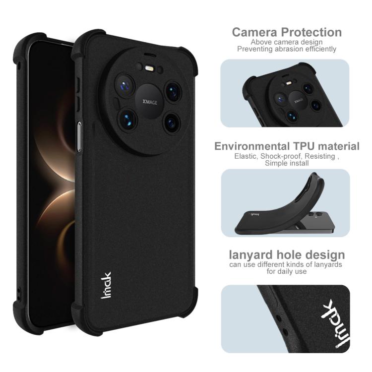 Black TPU phone case with camera protection, lanyard hole, and shock-absorbing corners
